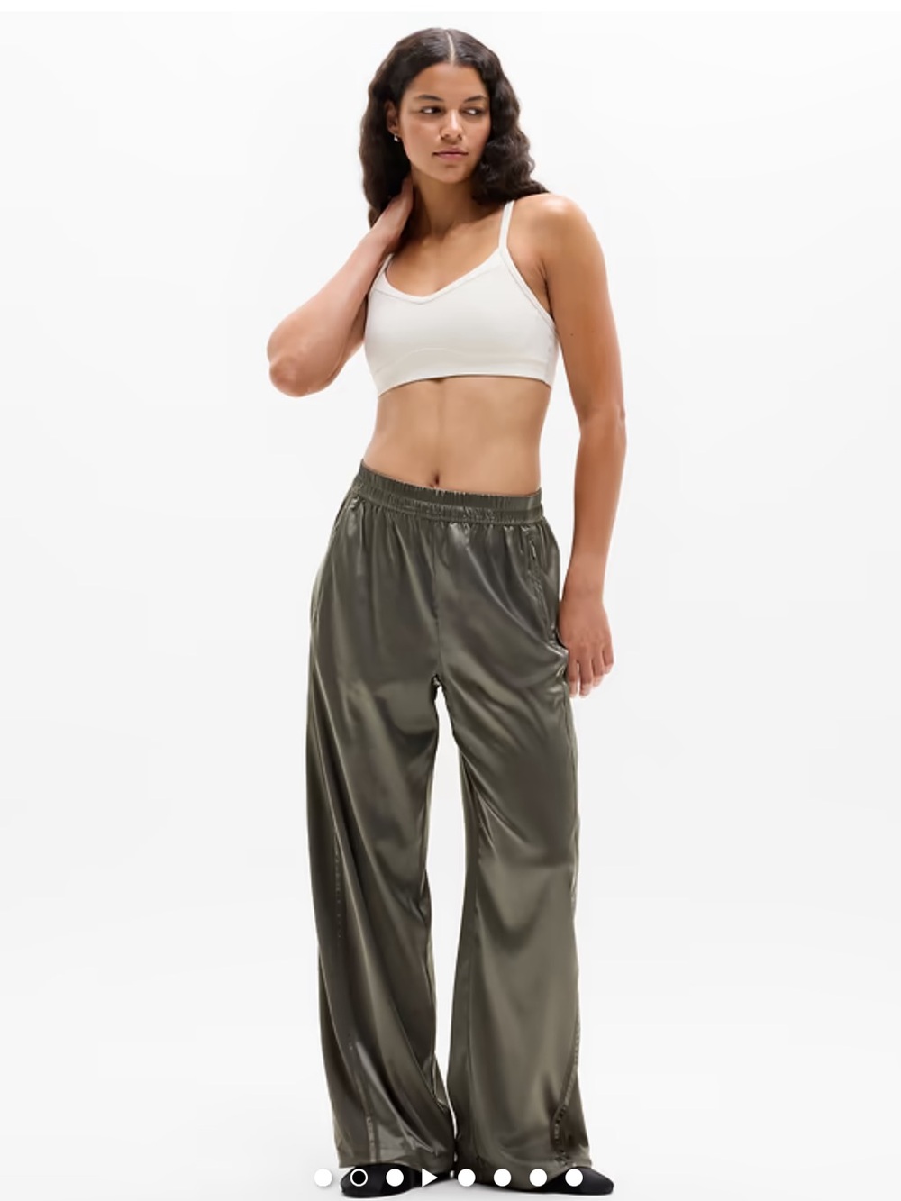 Athleta Olive Satin Wide-Leg Lounge Pants